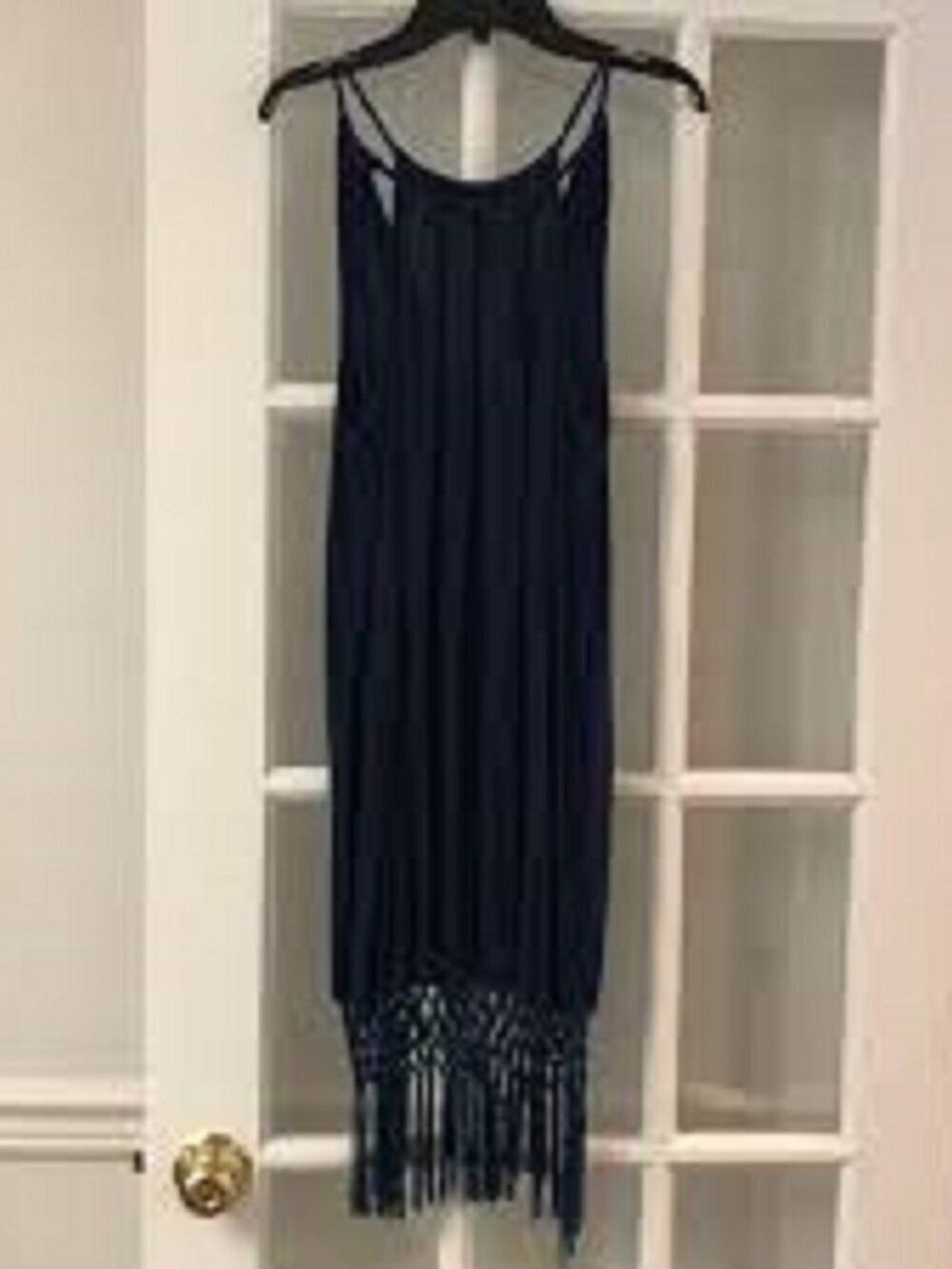 Mud Pie Cover Up Women's size L Black Fringe Crocheted Hem Sleeveless NEW